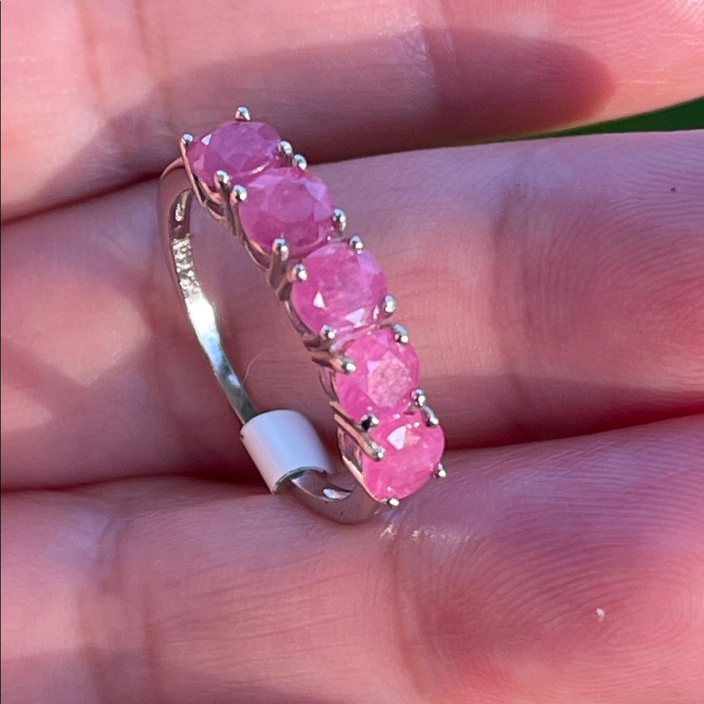 NWT Natural Mozambique Pink Ruby Half Eternity Ring 925 Silver Size 6.5
